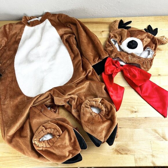 Reindeer Costume Hat Bodysuit Booties Christmas Holiday Toddler Size 3T / 100 - Picture 1 of 7